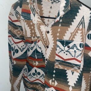 Vintage Aztec Print Button-Up Shirt